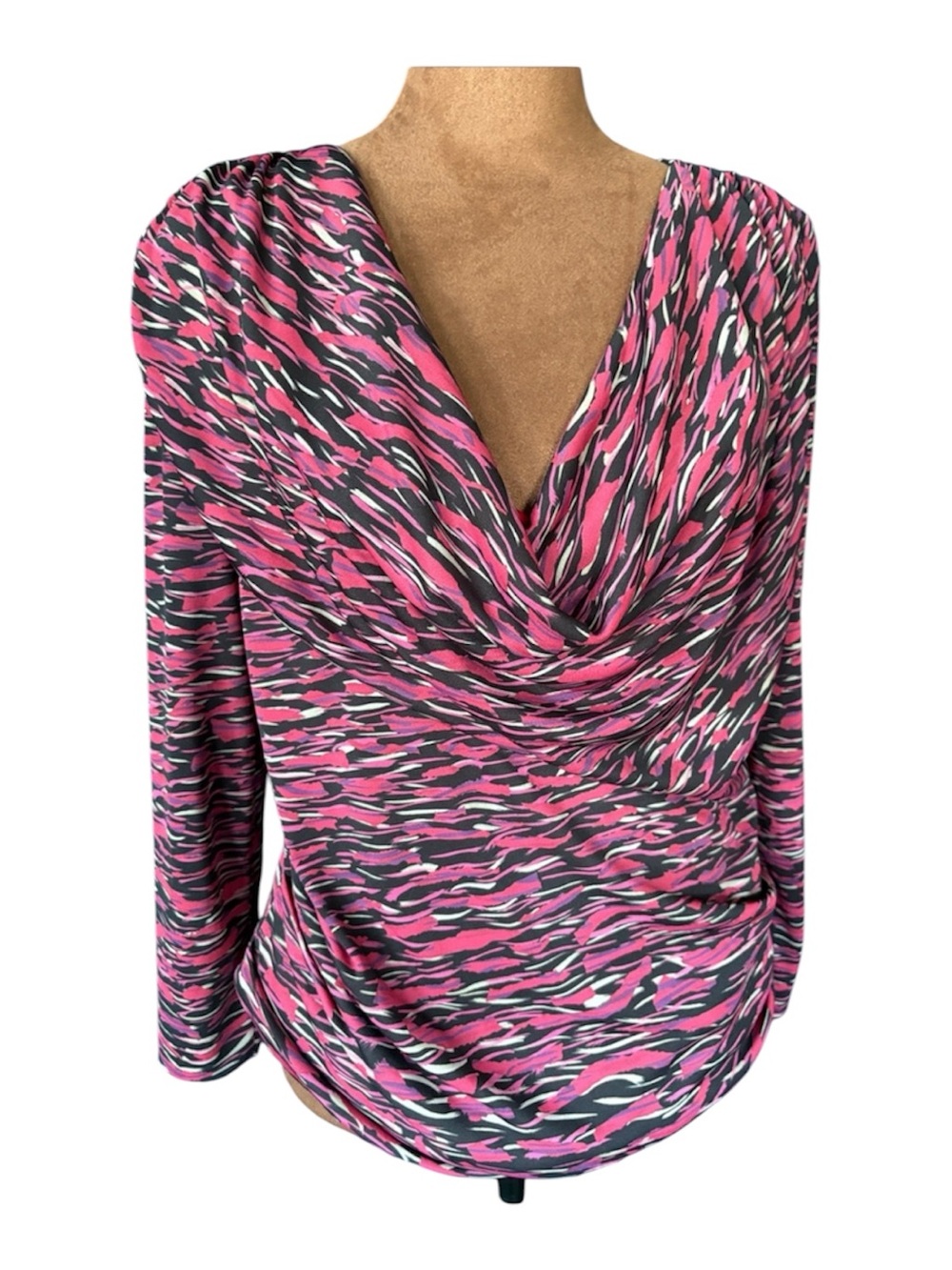 ETRO Milano Made in Italy Pink Abstract Ruched Cowl Neck Tunic Blouse IT 50 US 1